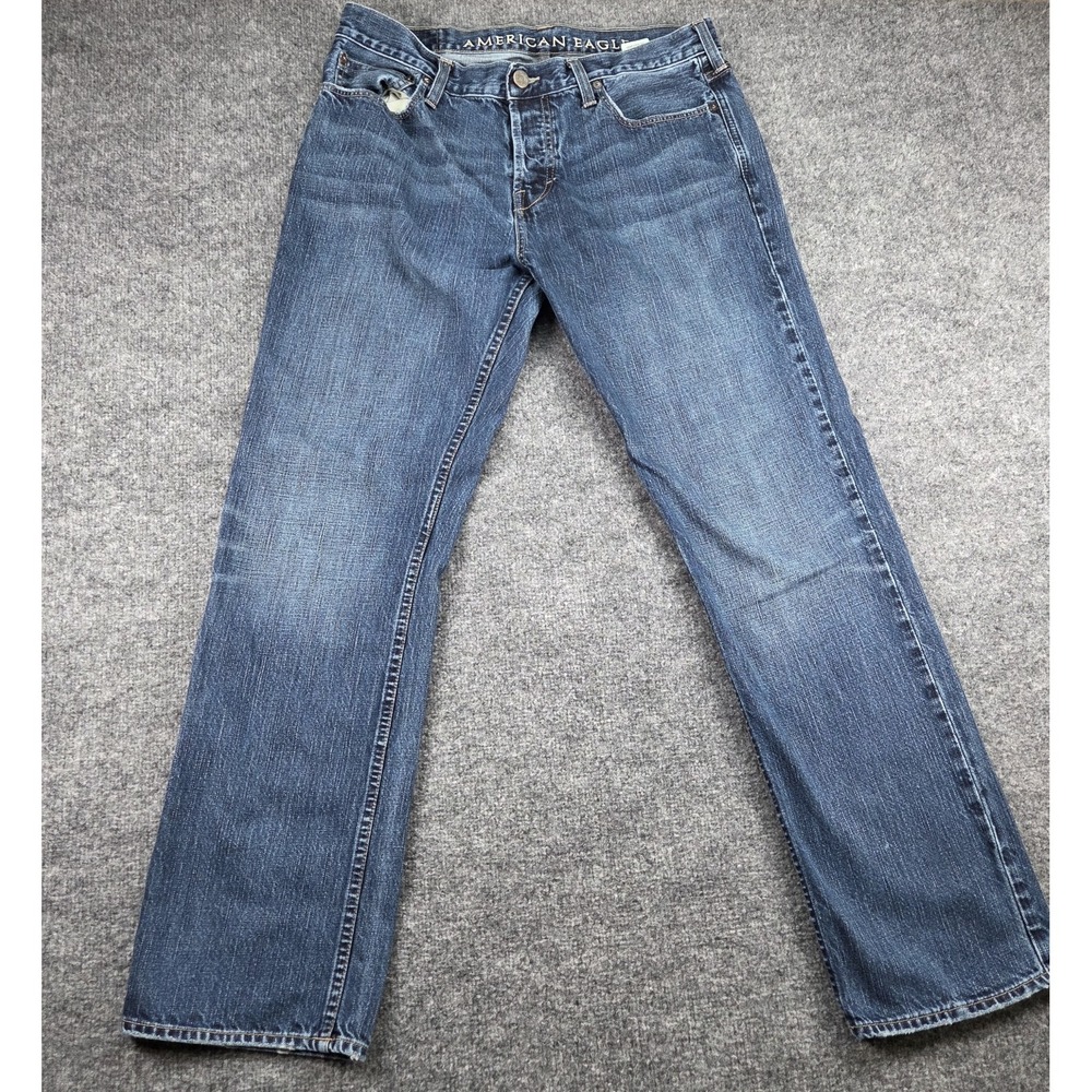 American Eagle Jeans Men 34x34 Straight Medium Wash Blue Denim Button Fly - Picture 2 of 16